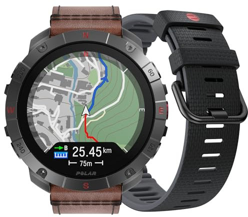 Montre Polar Grit X2 Pro Titan : Ultra robuste et performante, outils de Navigation avancés, détection de paramètres biologiques, suivi de l'entraînement et de la FC Avec Bracelet en Cuir en Plus.