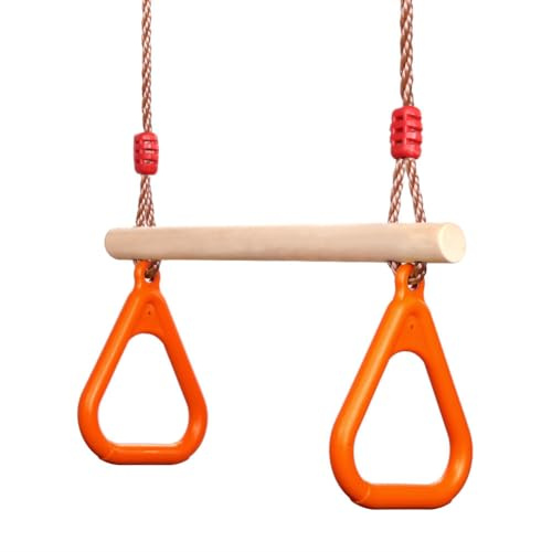 PELLOR Monkey Bars Kids Trapeze Bar for Playground Trapeze Bar Rings Swing Sets for Backyard Climbing Frame Attachment Children Playset Gymnastic Rings (Orange)