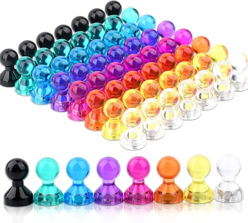 64 Stück Magnete Stark,8 Farben Kleine Magnete Mini Magnet, 11 x 17 mm Neodym Magnete Extra Stark Kühlschrankmagnete Magneten Starker Halt Whiteboard Magne für Schule Büro Hause Magnettafel