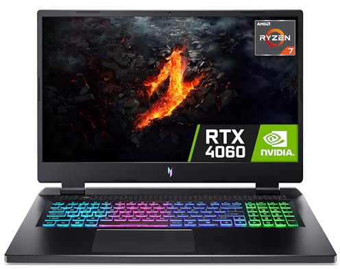 acer Nitro 17 AN17-42 Gaming Laptop - AMD Ryzen 7 8845HS, 16GB, 1TB SSD, NVIDIA GeForce RTX 4060 8G, 17.3 QHD IPS 165Hz, Windows 11, Black