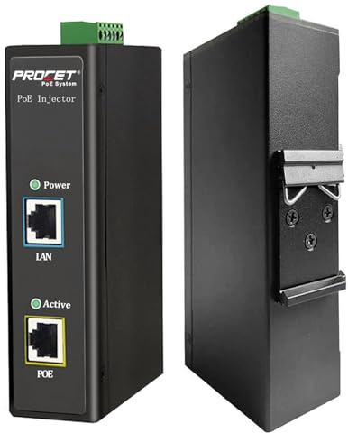 PROCET - Inyector industrial DIN Rail 10G PoE 60W IEEE802.3bt PoE++ Ethernet PoE adaptador de inyector de alimentación, -40 ℃ a 65 ℃, protección contra sobretensiones PoE de 6 KV para cámara IP, AP