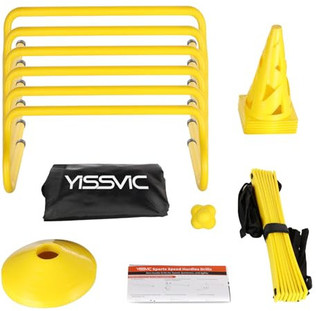 YISSVIC Football Training Equipment Fitness Speed Agility Ladder Training Set for Kids Adult with 4M 8-Rung Ladder 20 Cones 6 Hurdles 6 Traffic Cones 1 Reaction Ball Carry Bag