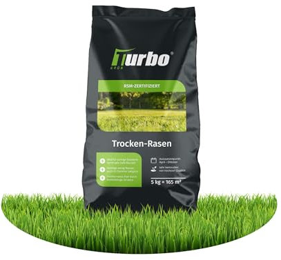 Trockenrasen, Rasensamen, 5kg für 165m², Trockenrasen Samen, Grassamen, Ideal zur Neuanlage, Für sonnig Standorte, Rasensaat, Nachsaat, RSM Qualität, Turbogrün