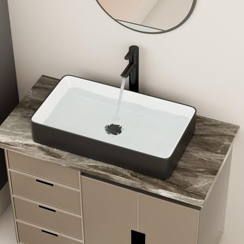 24x14 White Bathroom Vessel Sink - GhomeG 24 Inch Large Black and White Bathroom Vessel Sink Above Counter Ceramic Porcelain Vessel Vanity Sink Washbasin Art Basin