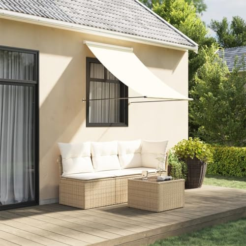 Myheimly Markise Fallarmmarkise Einziehbar, Sonnenschutz für Terrasse Balkon Garten, Fenstermarkise Balkonmarkise Creme 100x150 cm Stoff und Stahl