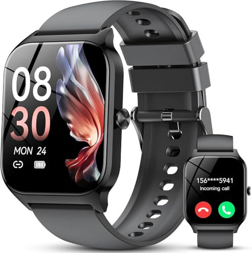 Montre Connectée Femme Homme, avec Appel Bluetooth, 1.95HD Ecran Incurvé Smartwatch, 110+ Sportifs Montre Podomètre, Sommeil/Cardiofrequencemetre Montre Sport, IP68 Étanche pour Android iOS, Noir