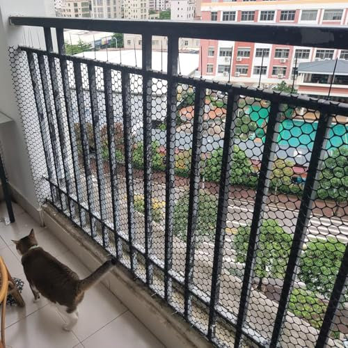 JvFbjLF Clôture de Jardin en Maille Plate Noire for Balcon, barrière for Animaux de Compagnie, cerf, Lapin, Chien, Trou de 0,3 Pouce, clôture hexagonale for volaille(0.5x25m(1.6x82ft))