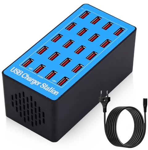 USB-Ladestation, 20-Port 100W/20A Desktop-Ladestation, Multi-Port-USB-Hub, Multi-Port-Ladegerät für Mobiltelefone Tablets und andere Geräte (EU-Stecker)
