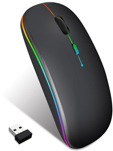 Lveheay Kabellose Laptop-Maus mit BT5.2 und 2,4-GHz-USB-Empfänger, Bluetooth-Maus, leise, wiederaufladbar – kompatibel mit MacBook Pro/Air/Chromebook/Computer/Tablet