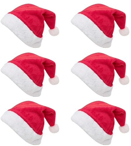 QILZO 6 Gorros de Navidad 40x30cm, Gorros de Papa Noel, Articulo para Fiesta de Cena Empresa, Amigos, Familia, Disfraces de Navideña, Adornos Navideños