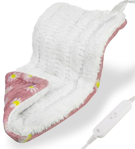 GOQO TOMO Heating Pad, 12 x 24 Inch, Pink Floral Pattern, Machine Washable, 8 Timer Settings, 12 Heat Levels, for Back Pain Relief-P01