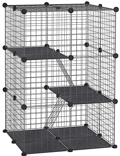 PawHut Enclos pour Petits Animaux 3 Niveaux Modulable 39 Panneaux Noir