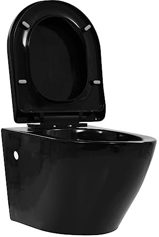 vidaXL Wand WC ohne Spülrand Absenkautomatik Spülrandlos Soft Close Sitz Hänge-WC Wand Hänge Toilette Keramik Badezimmer Badmöbel Schwarz