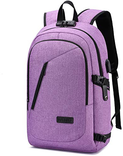 Stöldskydd laptop-ryggsäck för kvinnor, skolväska med USB-port och lås, affärsryggsäckar för kvinnor män passar 15,6 tums bärbara datorer högskolestudentgåva, bokväska