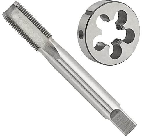 Aceteel Gewindeschneid-Set, 3/8-Zoll-24-Gewindebohrer-Set, 3/8 x 24 Linkshänder, HSS Maschinengewindegewindebohrer und 3/8 x 24 legiertem Werkzeugstahl runde Schneideisen