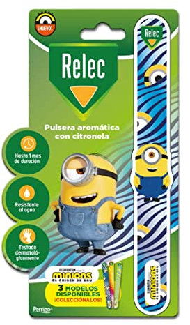 Relec Pulsera aromática con cintronela Minions con juguete extraible para actividades al aire libre, ofrece hasta 1 mes de duración