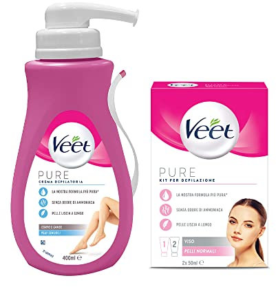 Veet Kit Completo Depilazione Corpo, Crema Depilatoria e Balsamo Post Epilazione per il Viso + Crema Depilatoria per Gambe, Braccia, Ascelle e Zona Bikini