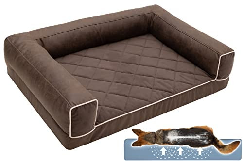 Salla Hundebett, Orthopädisches Bett für Hunde, Waschbares Hundesofa mit Abnehmbarem Bezug, Hundematratze für Haustiere, Haustierbett aus Vintage-Stoff mit Velours, Hundecouch, 150 cm x 100 cm, Braun