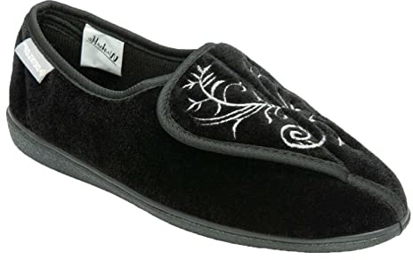 Dunlop Womens Slippers Ladies Orthopaedic Wide Fit Warm Lined Shoes Winter Slipper Adjustable Touch Fastening Comfy Warm Lined Classic Soft Closed Toe Fluffy Casual Comfortable Shu (Elana Black, 5)