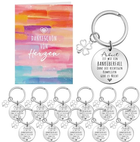 Tenare 12 Set Dankeschön Geschenk für Kollegen inklusive Schlüsselanhänger zum Abschied Dankeskarten und Weiße Umschläge, Abschiedsgeschenk für Jobwechsel Ruhestand Arbeitskollegen Mitarbeiter