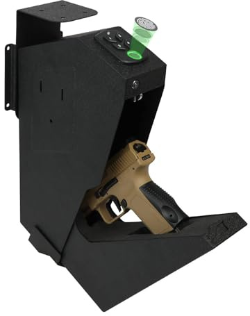 Vapenskåp för pistoler, biometriskt pistolskåp, snabb åtkomstvapenskåp och pistollåsbox för bil, lastbil, skrivbord, sängkant, vägg med säkerhetsfingeravtryck, nyckelåtkomst, PIN-kod