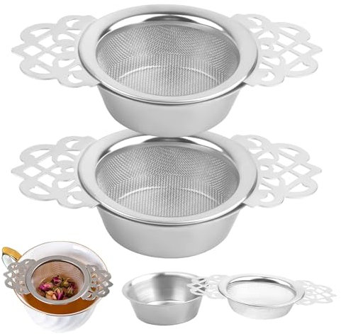 Filtri da tè a maglia fine con ciotola, confezione da 2 infusori per tè sfusi in acciaio inossidabile, filtro da tè da 7 cm con prolunga a doppia ala, piccoli filtri a rete per tè sfuso, succhi di