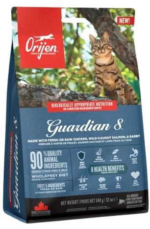Orijen Guardian 8 | Confezione Doppia | 2 x 340 g | Cibo secco per gatti adulti | 90% ingredienti di origine animale | Con ingredienti freschi o crudi di pollame e pesce