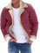Junhasgood Herren Plus Size Wintermantel Reverskragen Langarm Gepolsterte Lederjacke Vintage Verdicken Mantel Schaffell Reißverschlussjacke Schwarze Kleidung Herren (Red, L)