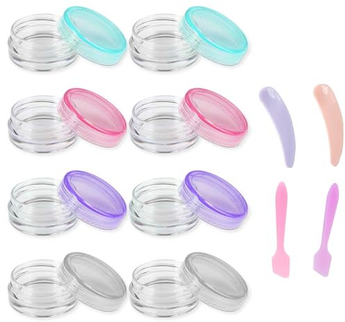DHWEKU 8 Pcs Contenitori Cosmetici,5g Trasparente Contenitori da Viaggio,Vasetti Plastica,Contenitore Cosmetico Barattoli Plastica Trasparente,per Crema Balsamo Labbra,Con paletta per la crema