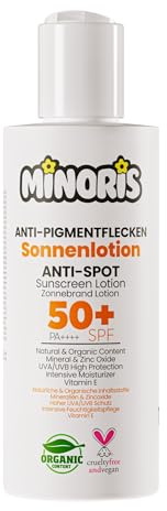 Minoris Lotion solaire anti-taches SPF 50+ | Protection biologique, naturelle et minérale | Peaux sensibles | Hypoallergénique, végétalien, imperméable, résistant aux intempéries, testé | Primer 150