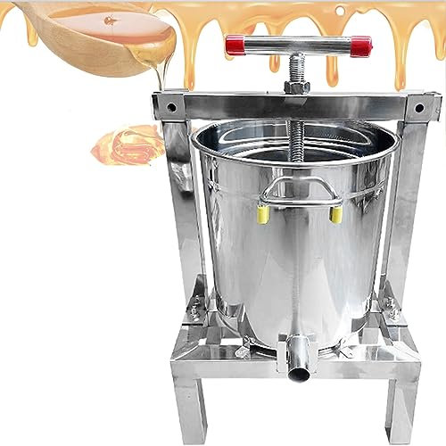 XBDLYQBD Honey press manual extractor, beeswax extractor and cider DIY large fruit honey press presses with stainless steel sieve and bucket for wine and juice