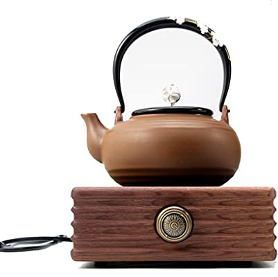 1500W Portable Electric Infrared Hot Plate with Walnut Wood Base for Cooking Camping Countertop Tea Stove Burner