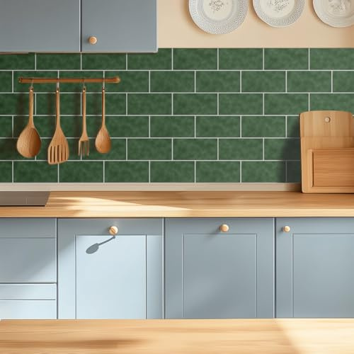 Alwayspon 24 adhesivos de vinilo para azulejos de pared, impermeables, autoadhesivos, de PVC, para pegar en azulejos, color verde oscuro