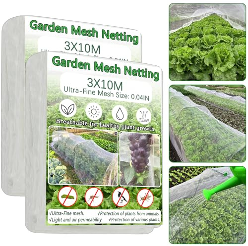 2PCS 3x10M Insect Netting,Fine Mesh Garden Protection Netting for Vegetables Plants Flowers Crops,Row Covers for Raised Bed from Birds Deer Squirrels Barrier Pest