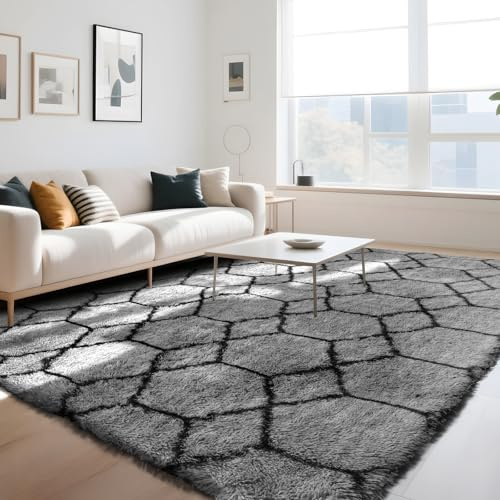 Untimaty Geometric Rugs Living Room - 120x180cm Extra Large Grey Rug, Ultra Soft Fluffy Shaggy Rug for living room, Washable Anti Slip Area Rug Carpet for bedroom Decor Kid Baby Room Dorm Lounge Decor