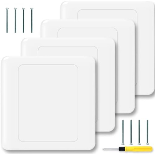 Acmerota 4Pcs White Blanking Plate 1Gang Single Blank Plate Square Shape Blanking Plates Cover Electrical Socket Blanking Plate Socket Covers Concealed Screw Holes Light Switch Cover Plates