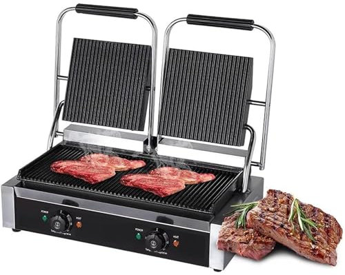 Maker Sandwich Di Panini Elettrici a Doppia Testa, Macchina Per Bistecca Commerciale Da 3600 W Con 50-300 ℃ Temperatura Regolabile, Scatola Di Cattura Olio Rimovibile, Per Bistecche Di Hamburger