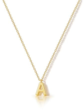 HANLI Colgante Letra Inicial para Mujer - Collar de Letra A Personalizado Bañado en Oro 14K Joyería Fina para Mujer Regalo Elegante Delicado Monograma