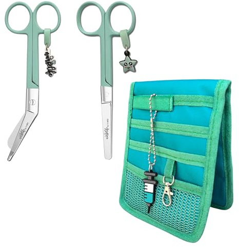 Nurse Life Pack MAXI2 | Tijeras Mayo y Pico Pato y organizador - Punta Roma | - I love it -, Punta Redonda | Enfermera Profesional, Primeros Auxilios, Vendaje. (Verde agua y Verde)