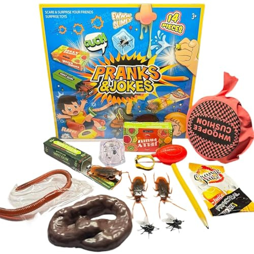 MisFun 14 Kit de Bromas Divertidas, Caja De Broma Divertida, Bolsa de Broma Divertida de los Inocentes, Juego De Broma Novedoso, para Fiestas Escolares, Hogar y Eventos Divertidos