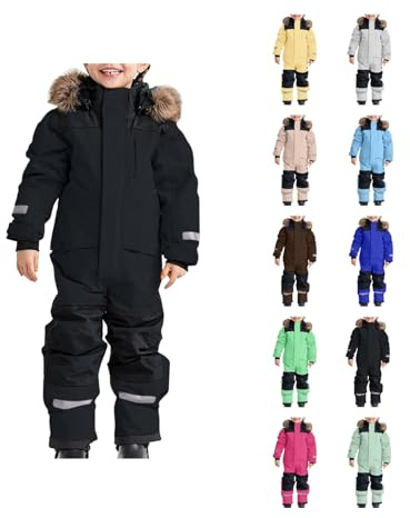 Mono de nieve para niña, resistente al viento, impermeable, forro polar grueso, con capucha y reflectores, traje de esquí de una pieza para niños pequeños, traje de nieve para vacaciones de invierno