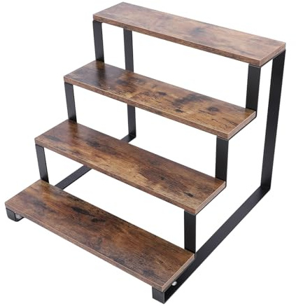 VBXCMLDPO Scaffale a gradini in legno a 4 livelli, supporto rialzato con struttura in metallo rustico, organizzatore di profumi a più livelli con ripiani larghi per oggetti da collezione,