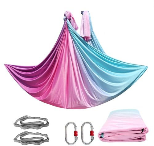 GYTTDERFL Aerial Yoga Hamac Yoga Kit Completo di Amaca Yoga Aerea da 5 Metri for Tessuto Morbido e Delicato sulla Pelle antigravità Aerea(Rainbow)