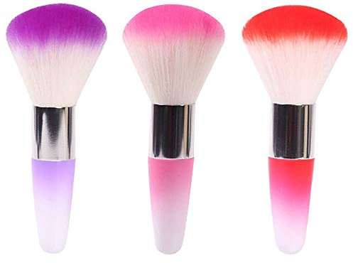 Mwoot 3 Pièces Brosse de poussière pour ongles, Brosse de nettoyage pour la peinture pour manucure ongles et maquillage Poudre Blush (Rouge, rose, violet)