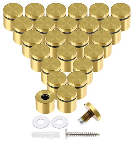Luomorgo 24 pezzi 2,5 cm x 2,5 cm in acciaio inox Stoff, cartello da parete per montaggio in vetro pubblicitario, chiodo per appendere cornice in acrilico, oro