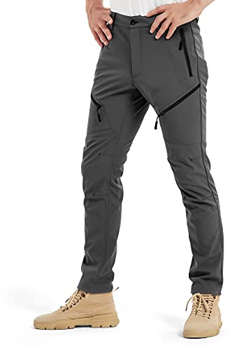 KUTOOK Pantalones Trekking Hombre Invierno Pantalones Soft Shell Hidrófuga Cálidos y A Prueba De Viento con Forro Polar para Senderismo Escalada Montaña(Gris,L)