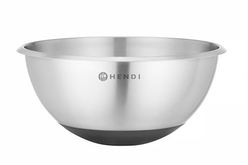 HENDI Bol à mélanger, 3L, saladier, bol multifonctionnel, bol alimentaire, avec base en caoutchouc antidérapante, ⌀265x(H)125mm, acier inoxydable