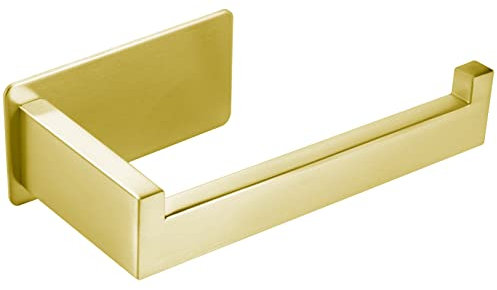 YUET Porte Papier Toilettes, Support Papier Toilette sans Percage Acier Inoxydable SUS 304 Auto-adhésif Laiton Brossé Porte Rouleau Toilette pour Salle de Bain WC Cuisine Derouleur