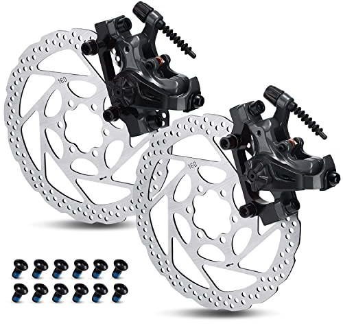 TOBWOLF 1 Pair Mechanical Disc Brake Kit, MTB Front & Rear Disc Brake Caliper with 160mm Rotor, Dual Piston Mechanical Brake Set, Bicycle Accessories for Mountain Bike, Road Bike, BMX - Black