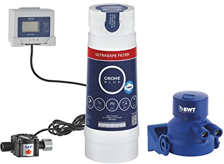GROHE Blue Under Sink Water Filter - Ultrasafe Filter Starter Set (Flow Meter, Capacity Up to 3000 L), for Use with Blue Pure Taps, 40876000